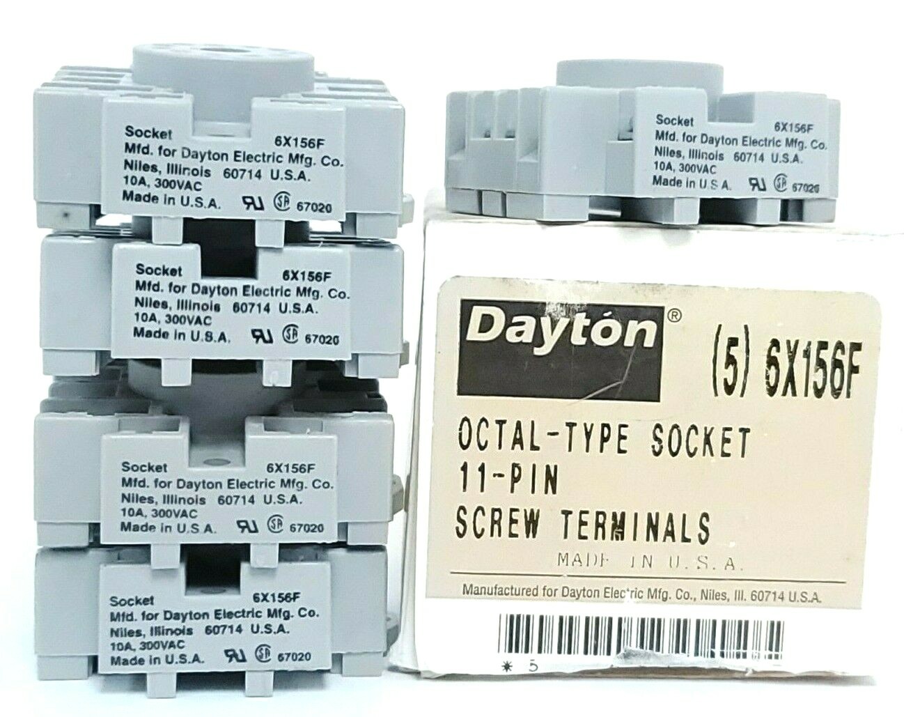 BOX OF 5 NEW DAYTON 6X156F OCTAL-TYPE SOCKETS 11-PIN