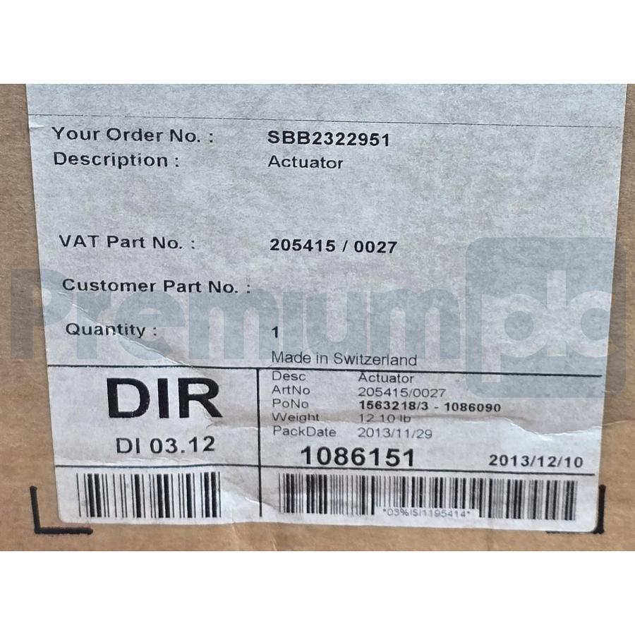 Used VAT 205415/0027 Actuator Module, ALD PM Chamberf Slotg Valve 205415 NSMP