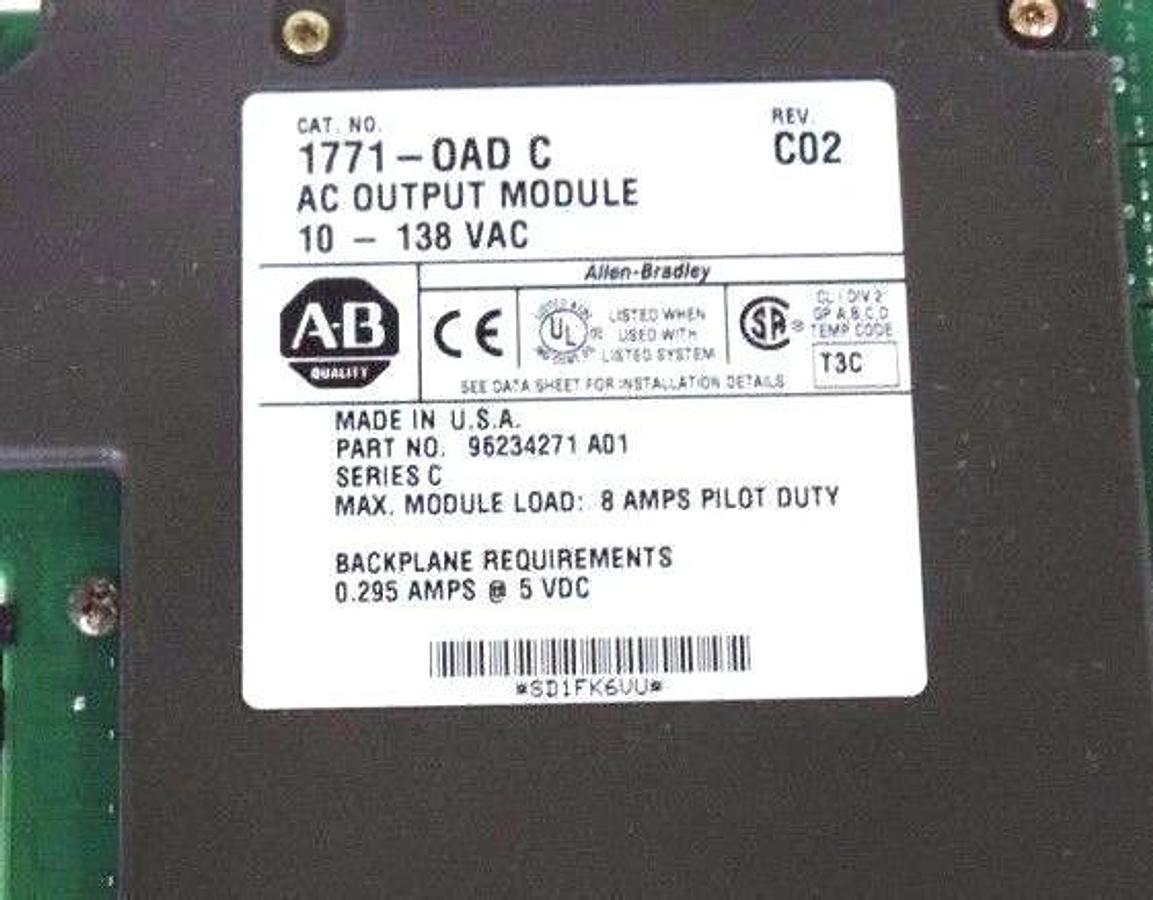 Used USED ALLEN BRADLEY 1771-OAD/C OUTPUT MODULE SER C REV C02 P/N 96234271 A01