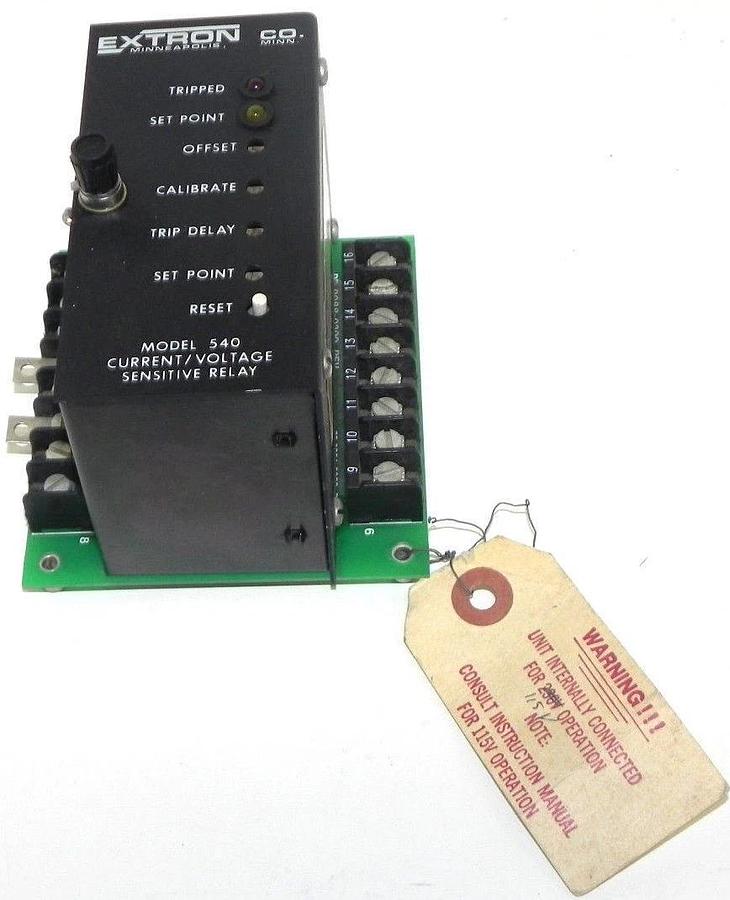 Used EXTRON MODEL 540 CURRENT/VOLTAGE SENSITIVE RELAY 540-41122, 115VAC