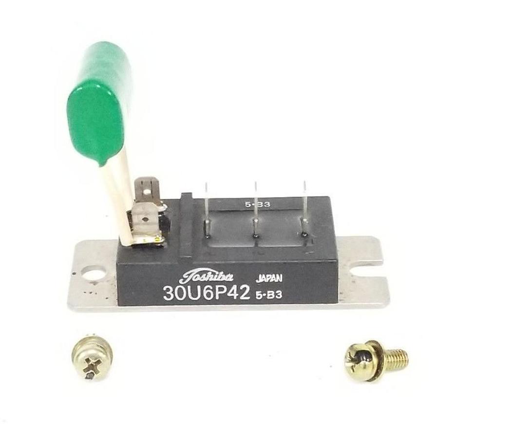 Used TOSHIBA 30U6P42 BRIDGE RECTIFIER 3PH, 30AMP, 1600V, 5-B3 W/ 3A154K CAPACITOR