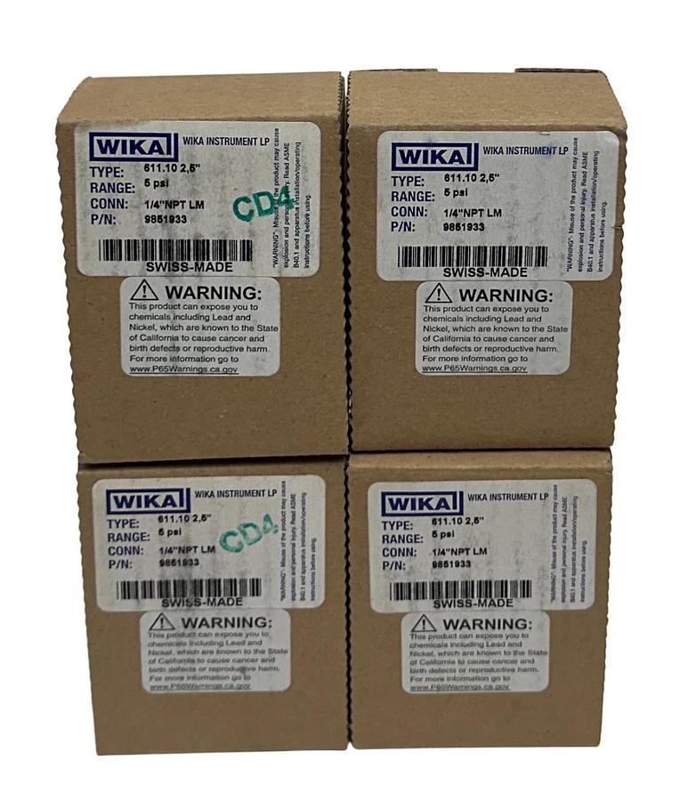 4 WIKA 611.10 2,5'' / 9851933 PRESSURE GAUGES 1/4'' NPT 5PSI 2-1/2'' DIAL NSMP