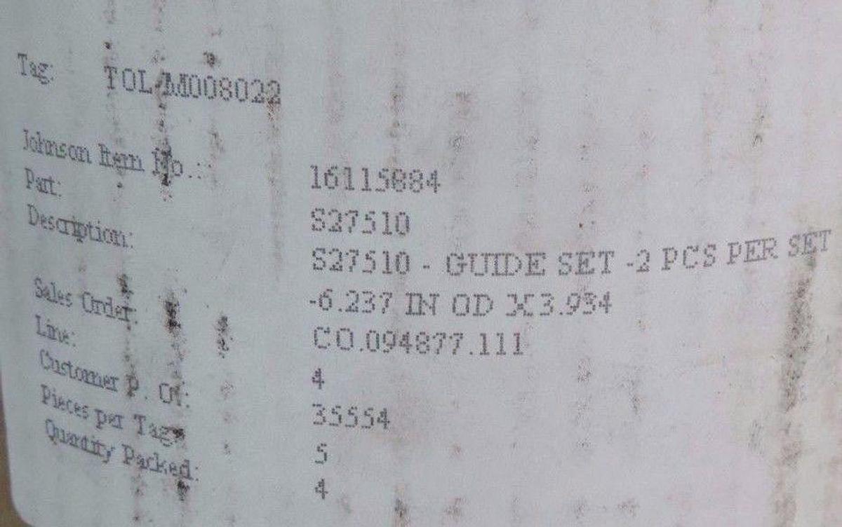 Used (4) GUIDE SETS, PART: S27510, 2 PCS PER SET, 6.237" O.D, 3.934" I.D, CIGARETTE