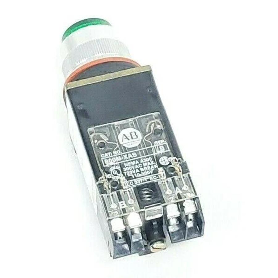 Used NIB ALLEN BRADLEY 800MR-QB24GAS PUSH BUTTON 24V GREEN LENS SER. D