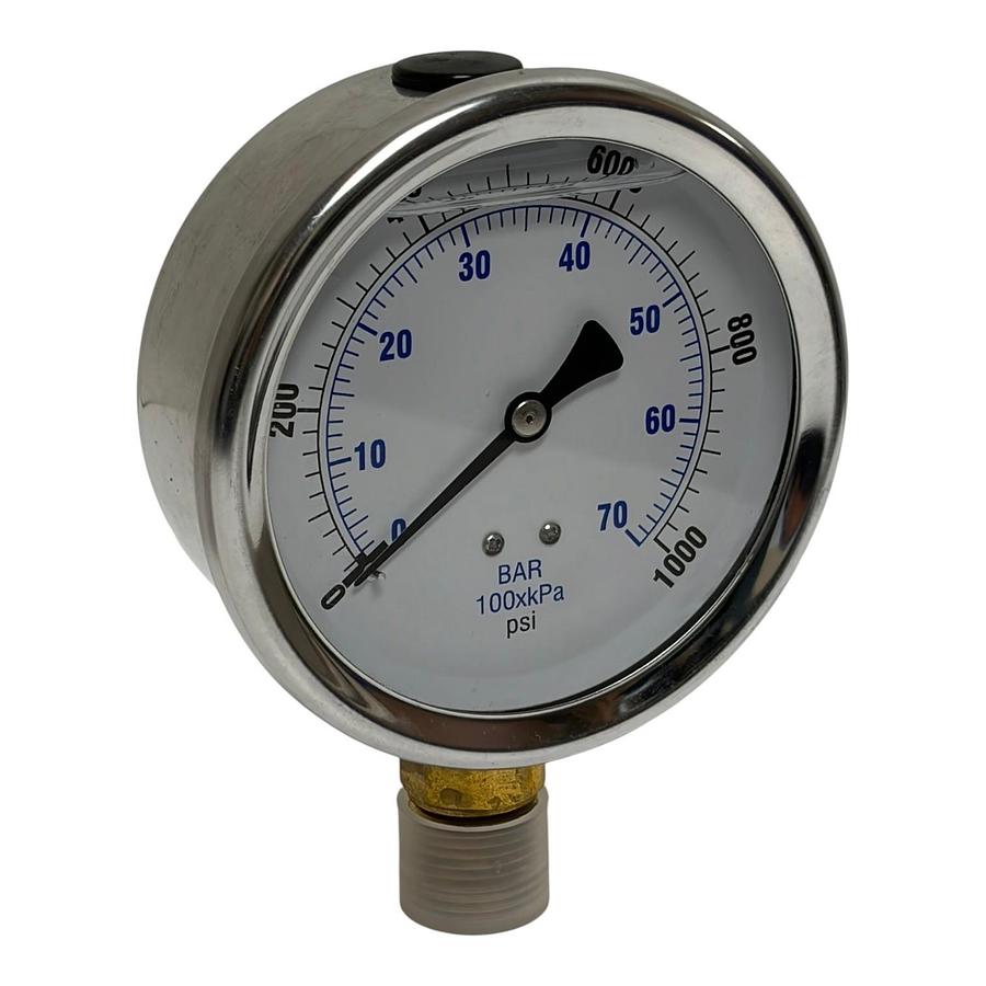Used McMaster-Carr 20TV78 4" Liquid Filled Pressure Gauge 0-1000 PSI 1/2" NPT New