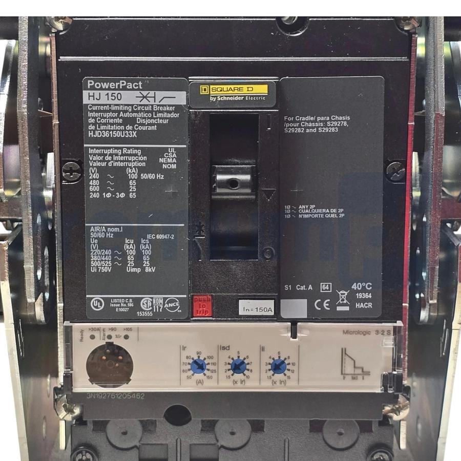 Square D HJD36150U33X PowerPact HJ 150 3P 600V 150A Drawout Circuit Breaker NSMP