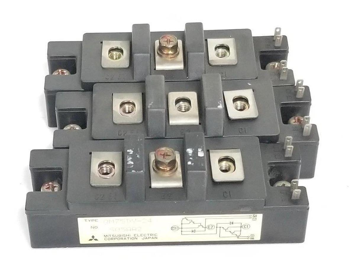 Used LOT OF 3 MITSUBISHI QM75DY-24 TRANSISTOR MODULES 75AMP 1200V, QM75DY24