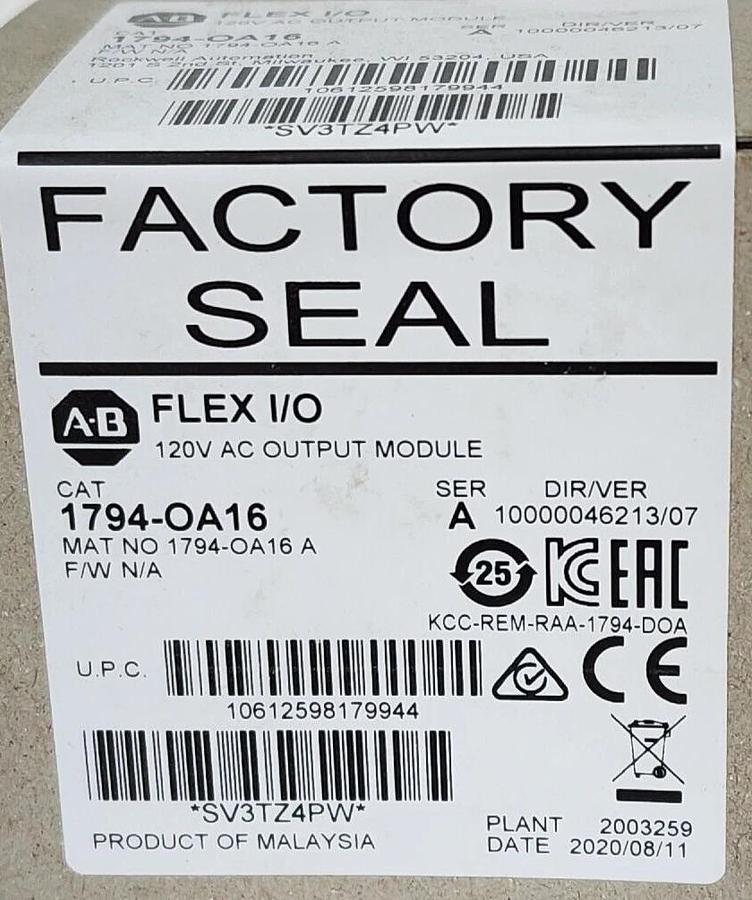 Used FACTORY SEALED ALLEN BRADLEY 1794-OA16 SER. A 120V AC OUTPUT MODULE