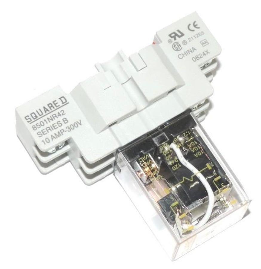 Used SQUARE D 8501NR42 SER B RELAY SOCKET WITH SQUARE D 8501RSD4V53 SER C RELAY