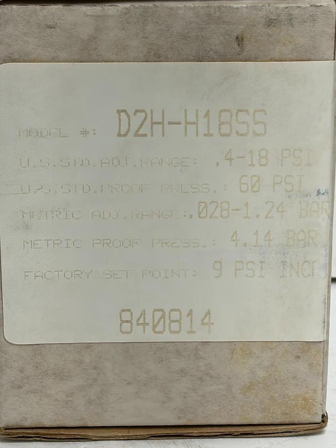 Used Barksdale DeLaval D2H-H18SS Dual Pressure Switch .4-18 PSI 60 PSI Boxed New