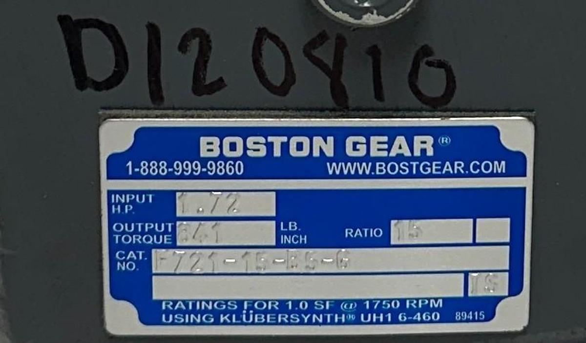 Used BOSTON GEAR F721-15-B5-G / 51960 RIGHT ANGLE WORM GEAR REDUCER 15:1 RATIO NSNP