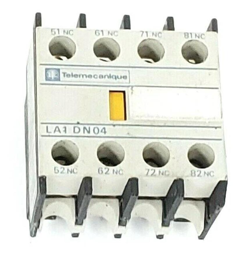 Used TELEMECANIQUE LA1DN04 AUXILIARY CONTACT BLOCK 4NC, LA1 DN04