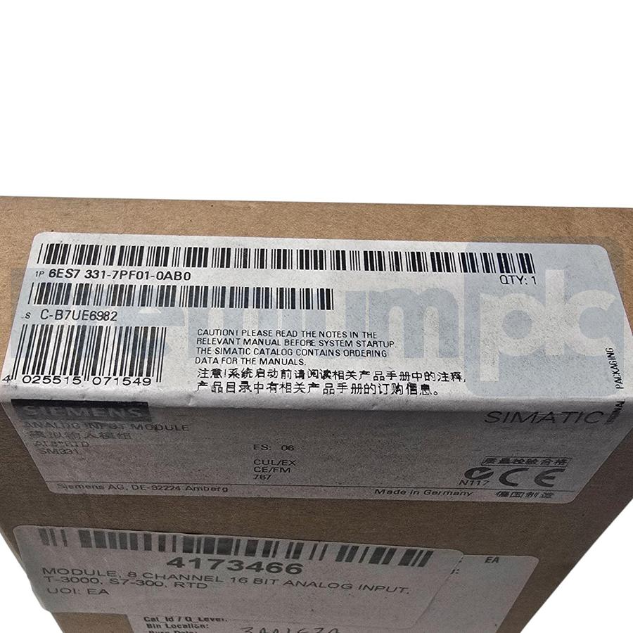 Siemens 6ES7331-7PF01-0AB0 SIMATIC S7-300 Analog Input SM331 8AI RTD 16-Bit NSFS