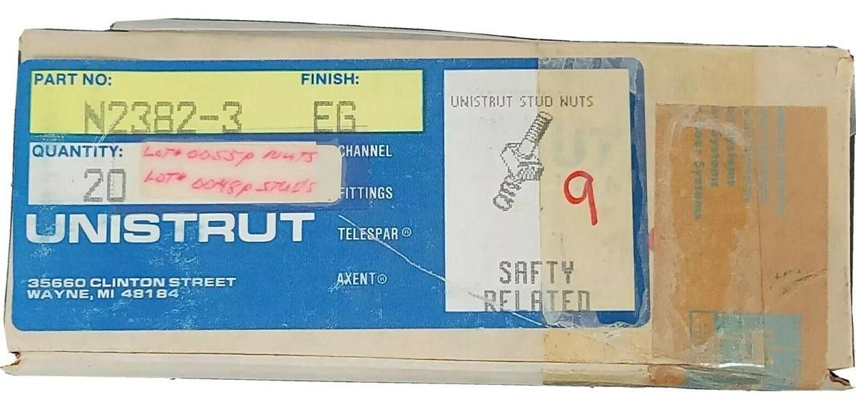 Used BOX OF 20 NEW UNISTRUT N2382-3 EG STUD NUTS N2382-3-EG N23823