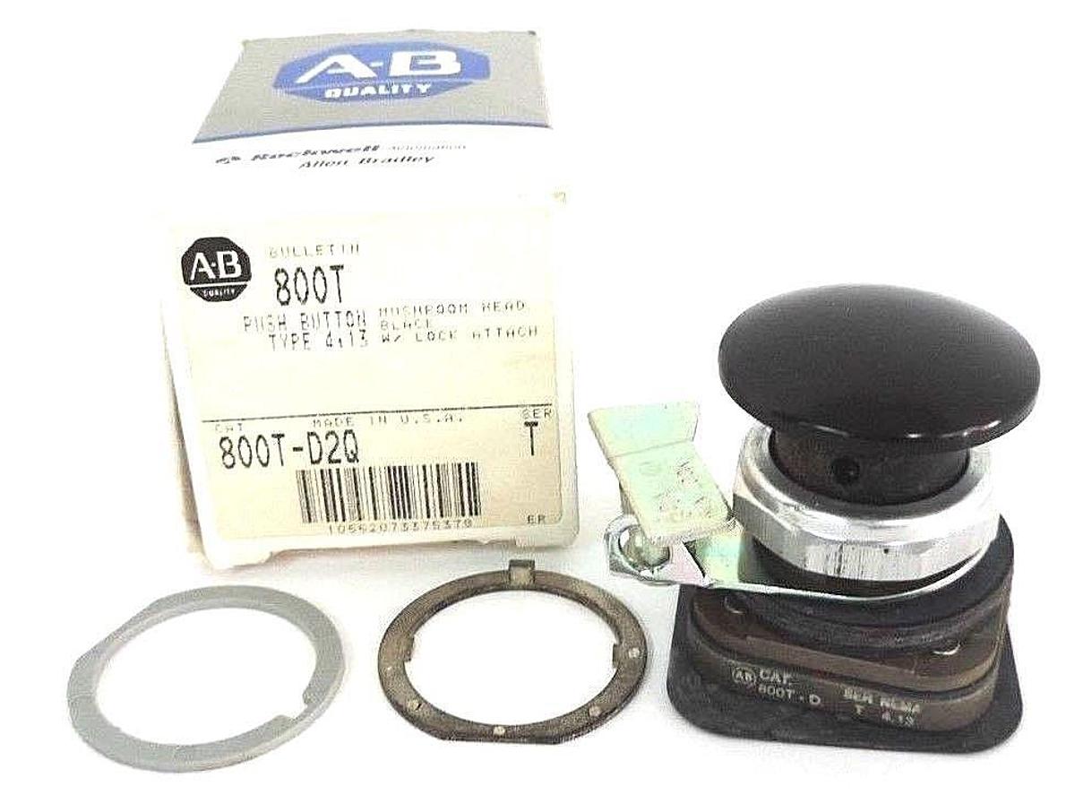Used NIB ALLEN BRADLEY 800T-D2Q PUSH BUTTON 800TD2Q, BLACK W/ LOCK ATTACH SER. T