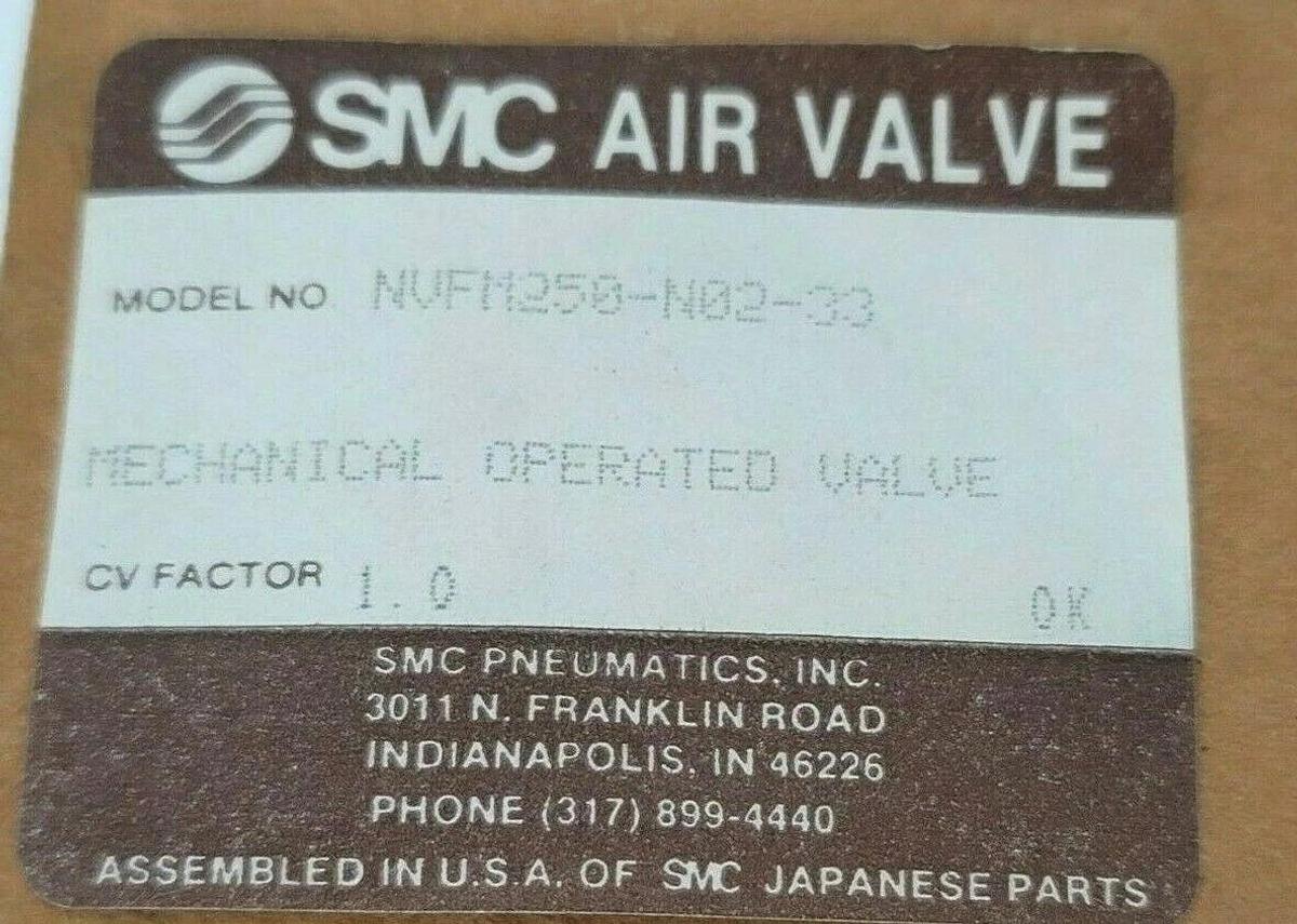 Used NIB SMC NVFM250-N02-33 MECHANICAL OPERATED VALVE NVFM250N0233, 0-140 PSIG