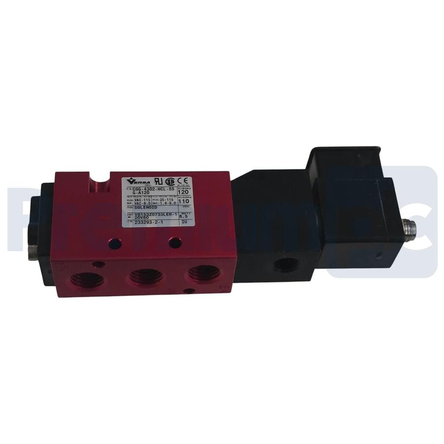 Used Versa Valves CSG-4302-HCL-55G-A120 Pneumatic 4-Way Valve, 120V AC, 1/4" NPT NEW