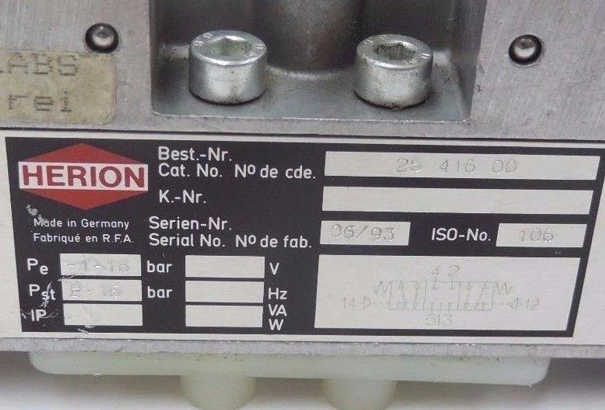 Used HERION 25-416-00 SOLENOID VALVE 2541600