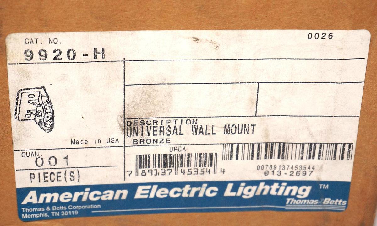 Used NEW AMERICAN ELECTRIC LIGHTING 9920-H UNIVERSAL WALL MOUNT BRONZE
