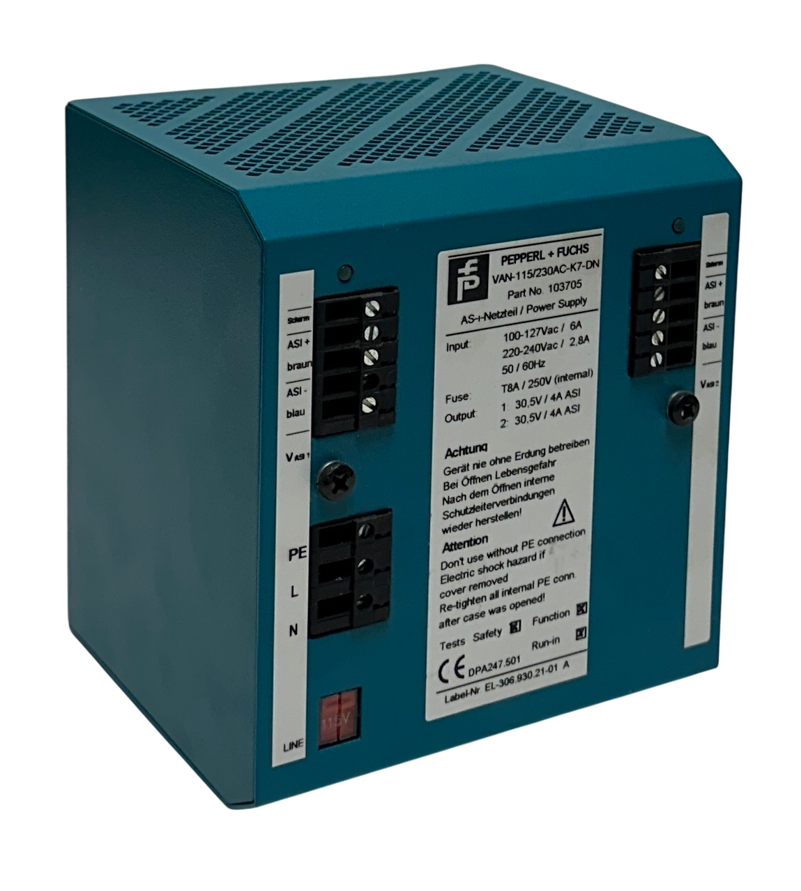 Used PEPPERL+FUCHS VAN-115/230AC-K7-DN / 103705 POWER SUPPLY 100-240VAC INPUT USNP