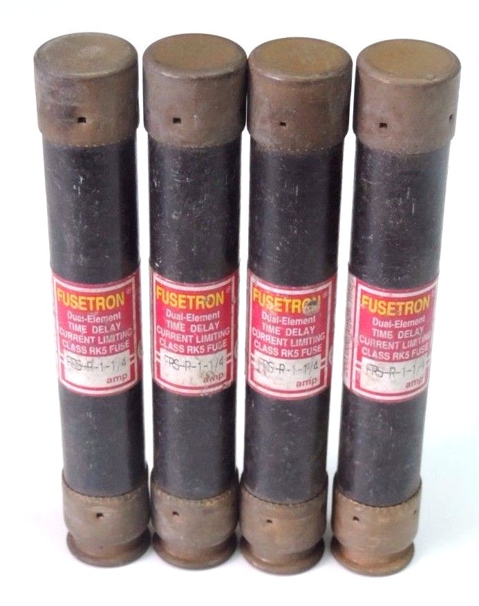 Used LOT OF 4 BUSSMANN FUSETRON FRS-R-1-1/4 FUSES 1.25AMP 600V CLASS RK5 TIME DELAY