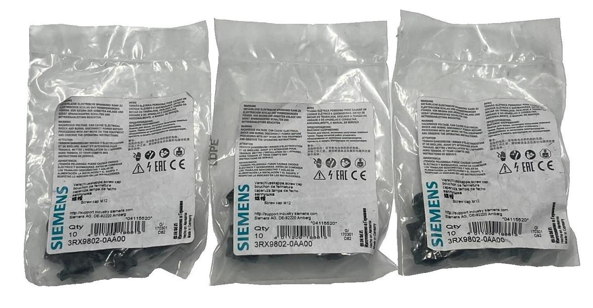 Used (3) BAGS OF 10 SIEMENS 3RX9802-0AA00 AS-Interface Addressing Plugs 30 TOTAL