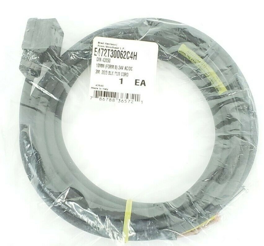 Used NEW BRAD HARRISON E472T30062C4H DIN 43650 10MM (FORM B) 24V, 3M 20/3 BLK CORD