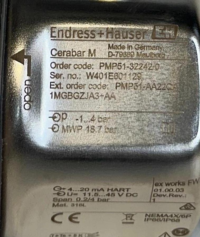 ENDRESS+HAUSER PMP51-AA22QA / PMP51-32242/0 Cerabar M TRANSMITTER HART NSNP