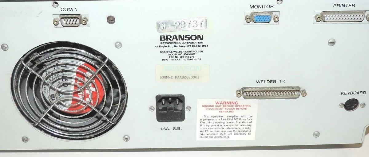 Used BRANSON 900 MWC MULTIPLE WELDER CONTROLLER EDP NO. 201-143-078 117 VAC 50/60HZ