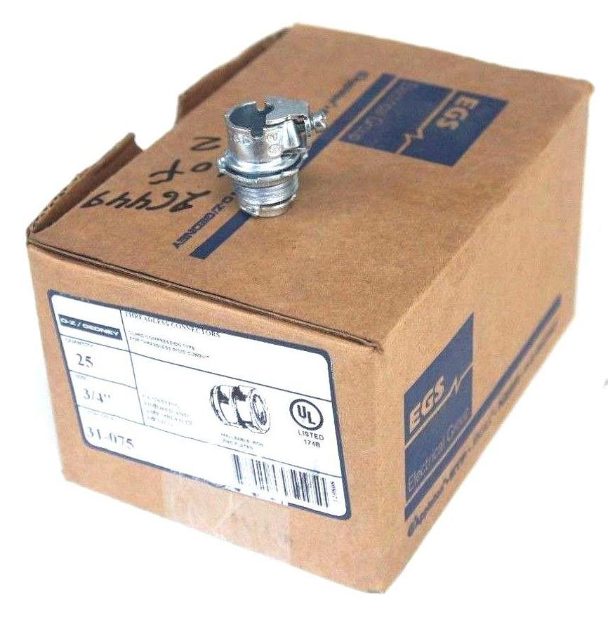 Used BOX OF 47 NEW OZ GEDNEY 31-075 THREADLESS CONNECTORS GLAND COMPRESSION 3/4"
