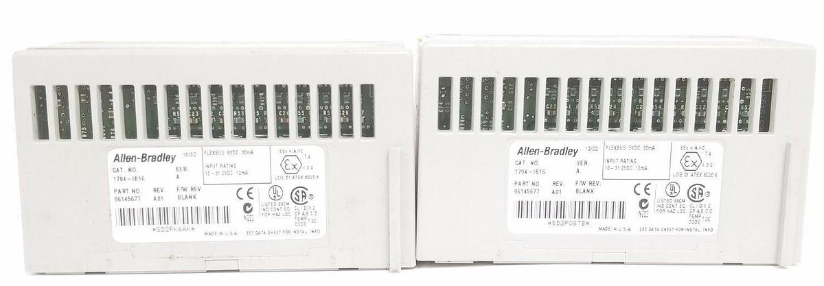 Used LOT OF 2 ALLEN BRADLEY 1794-IB16 FLEX I/O INPUT MODULES SER. A, REV. A01