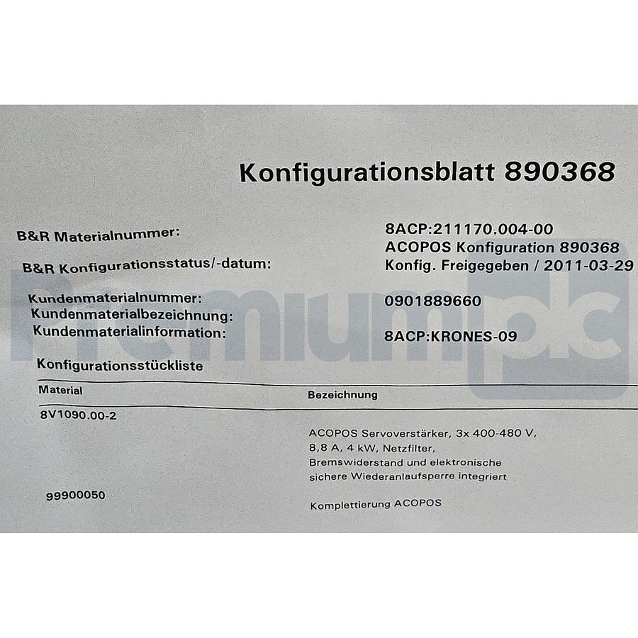Used B&R ACOPOS 1090 8V1090.00-2 | 3x400-480V 8ACP:211170.004-00 KRONES 0901889660
