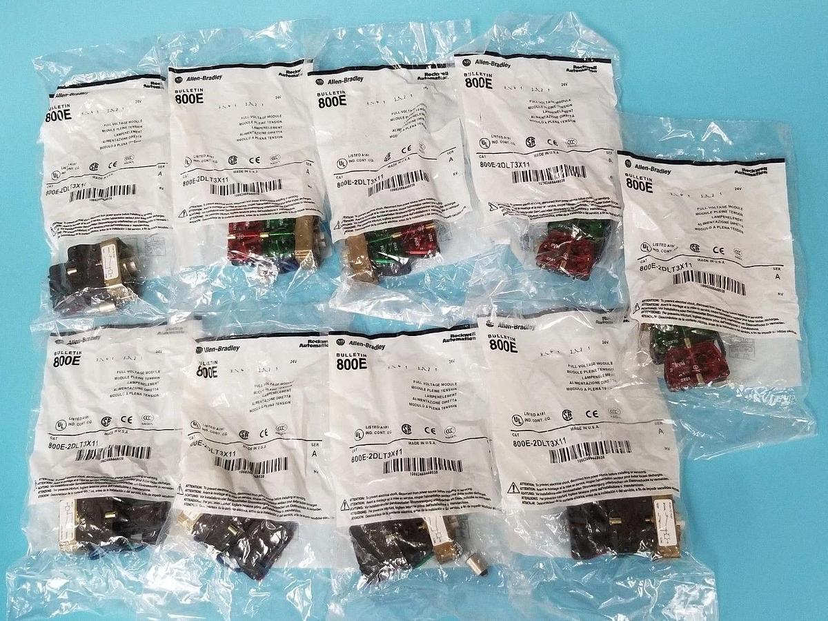 Used LOT OF 9 NEW ALLEN BRADLEY 800E-2DLT3X11 FULL VOLTAGE MODULES SER. A
