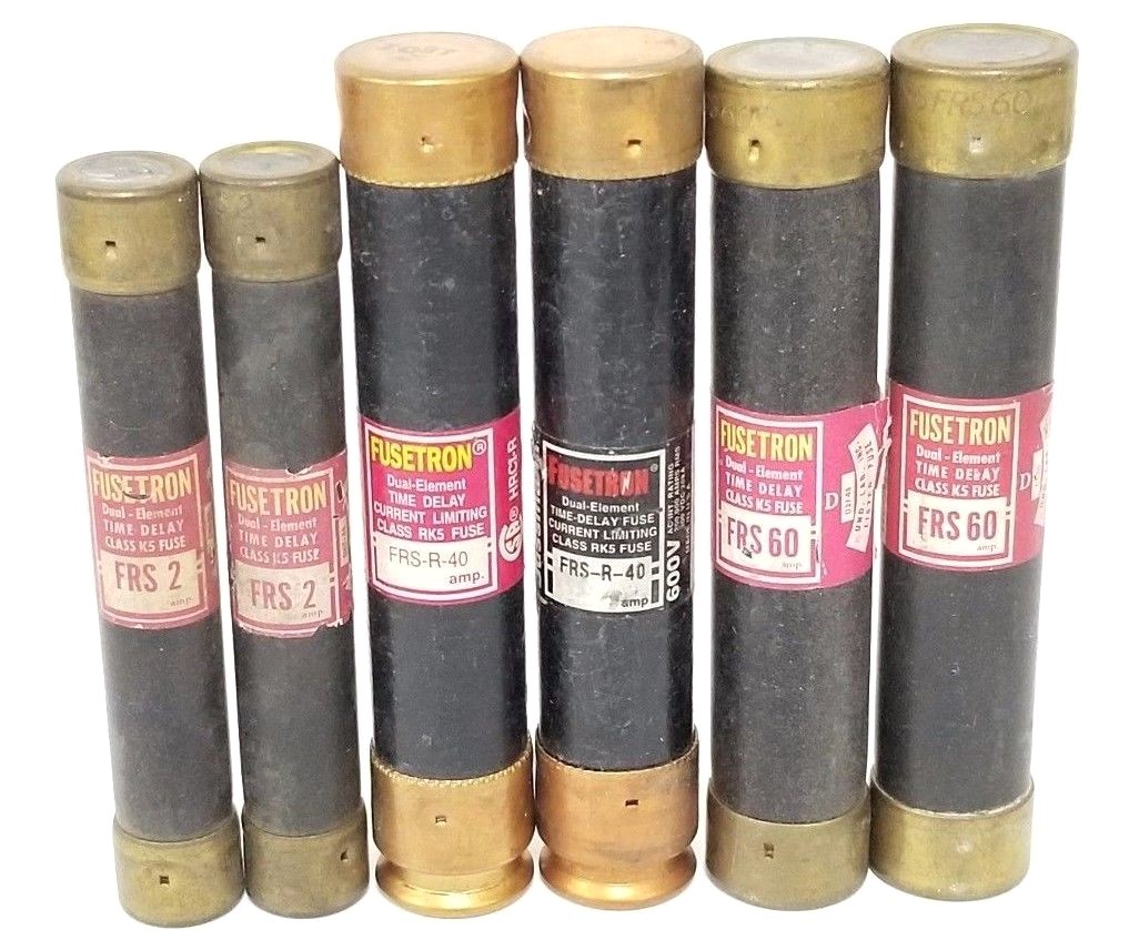 Used LOT OF 6 COOPER BUSSMANN FUSETRON FUSES FRS-2, FRS-60, FRS-R-40