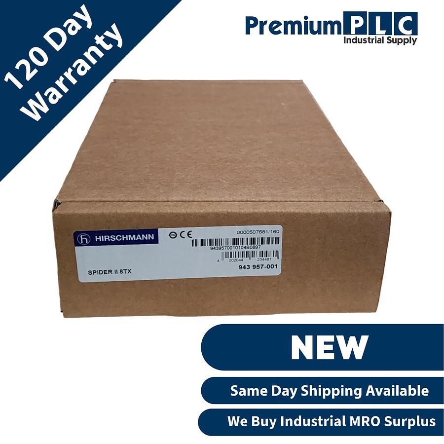 Used NEW HIRSCHMANN SPIDER II 8TX / 943957001 EtherNet RAIL SWITCH 8-PORT 943 957-001
