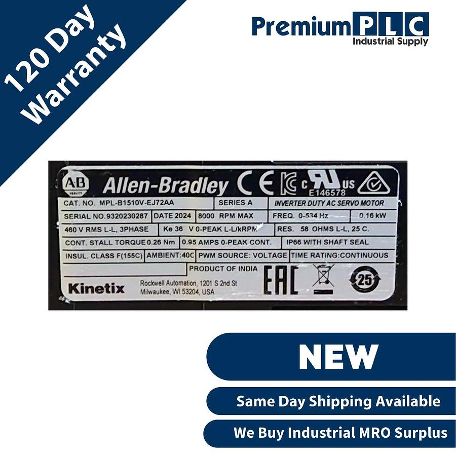 ALLEN BRADLEY MPL-B1510V-EJ72AA /A MPL Kinetix Servo Motor 460V 3P 0.16kW NSMP