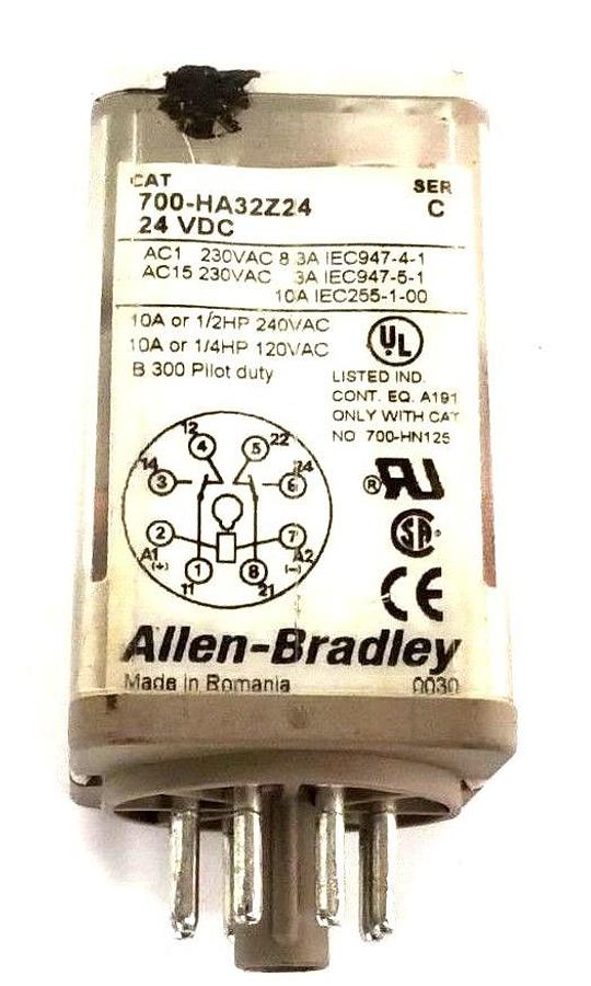 Used ALLEN BRADLEY 700-HA32Z24 RELAY 24VDC SER. C 8 PIN 700HA32Z24