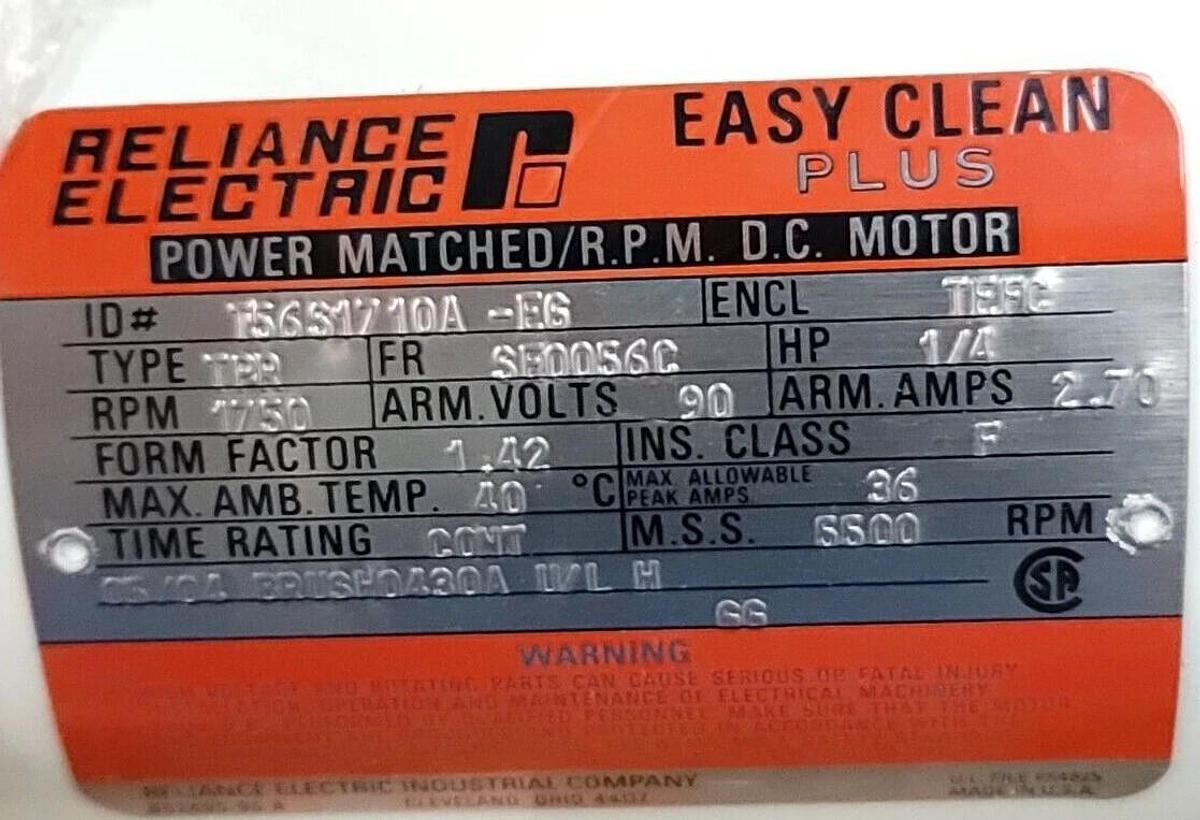 Used NEW RELIANCE ELECTRIC T56S1710A-E6 POWER MATCHED/RPM DC MOTOR 1/4HP T56S1710AE6