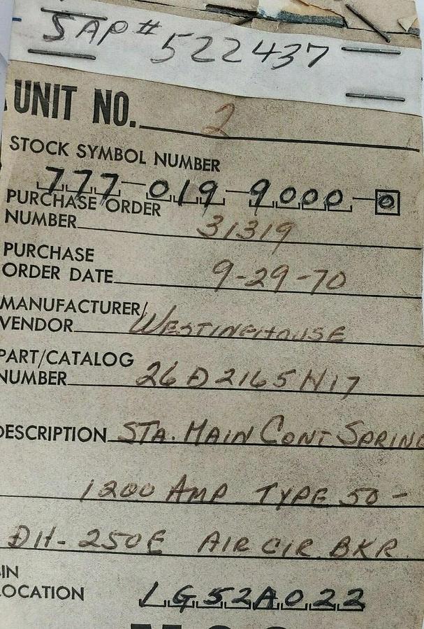 LOT OF 25 NEW WESTINGHOUSE 26D2165H17 STATIONARY MAIN CONTACT SPRINGS