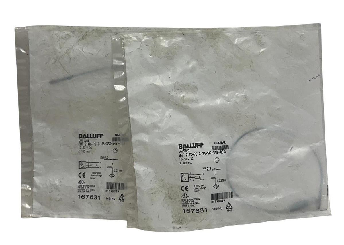 Used 2 BALLUFF BMF 214K-PS-C-2A-SA2-S49-00,3 / BMF00A2 MAGNETIC CYLINDER SENSORS NSFS