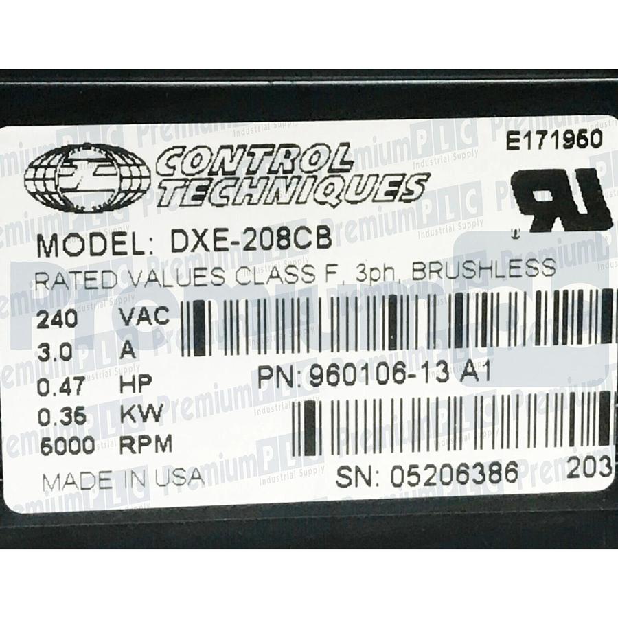 Used Emerson Control Techniques DXE-208CB Servo Motor 240V 0.47HP 960106-13 Rev. A1