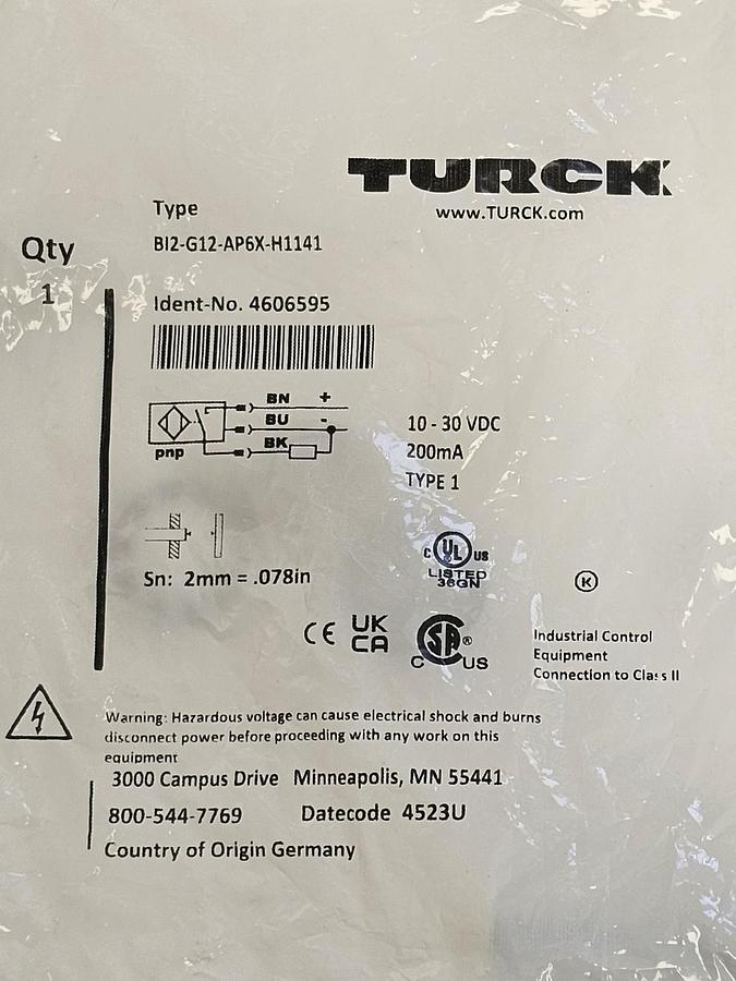 NEW TURCK BI2-G12-AP6X-H1141 PROXIMITY SENSOR 10-30VDC IDENT-NO. 4606595