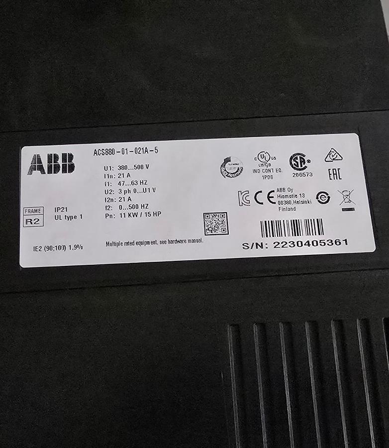 Used ABB ACS880-01-021A-5 AC Drive 11kW/15HP 21A 3-Ph 380-500V 3ABD00037810-D NSNP