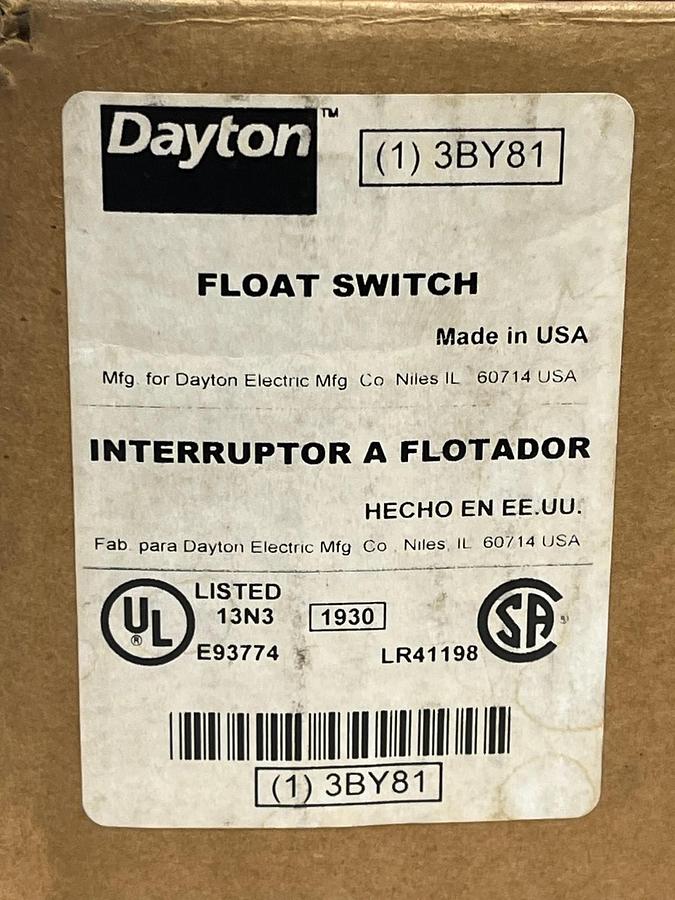 Used Dayton 3BY81 Float Switch 115V 13A Tethered High Temp New Surplus Open Box