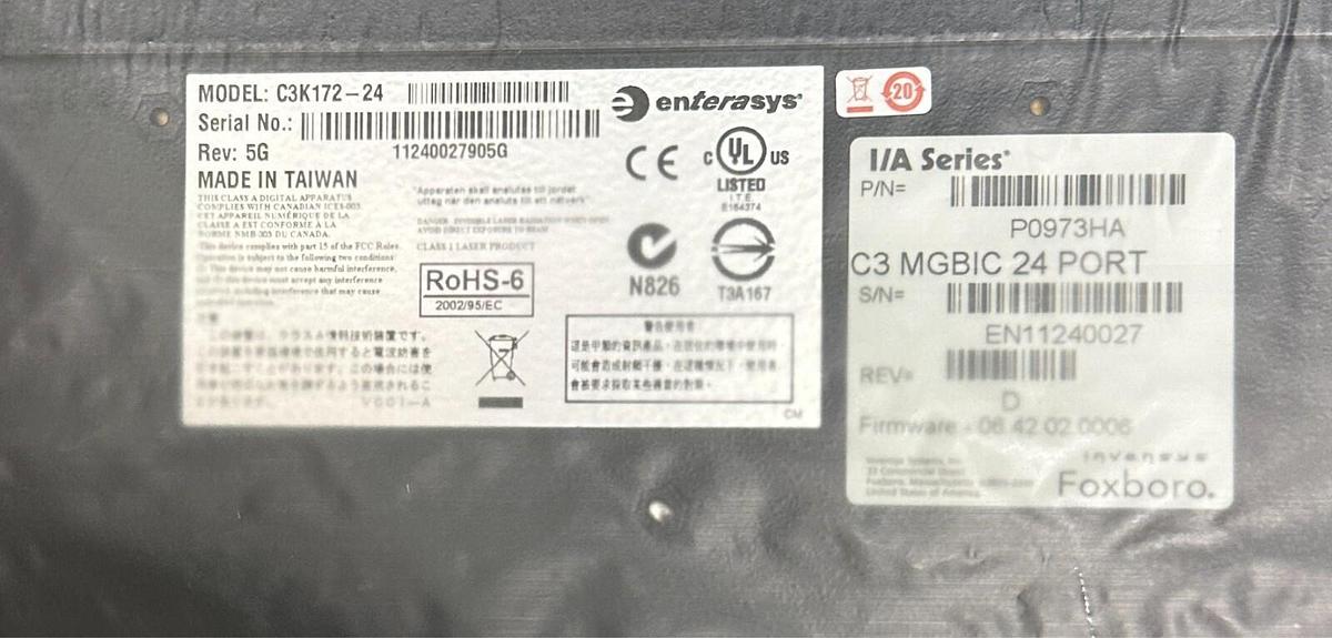 Used NEW ENTERASYS FOXBORO P0973HA / C3K172-24 I/A SERIES C3 MGBIC 24-PORT EtherNET