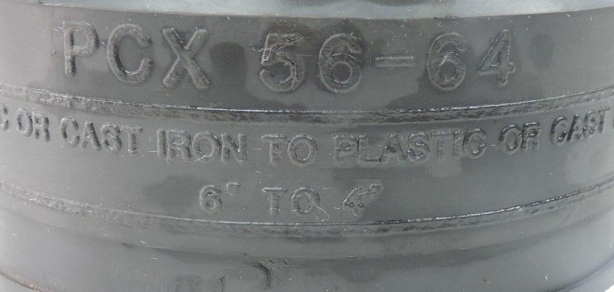 Used NEW PIPECONX BY UNISEAL PCX 56-64 RUBBER COUPLING 6" TO 4" MISSING ONE CLAMP