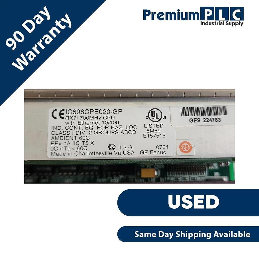 Used GE FANUC IC698CPE020-GP PACSystem RX7i VME 700MHz CPU w/ETHERNET 10/100 USPI
