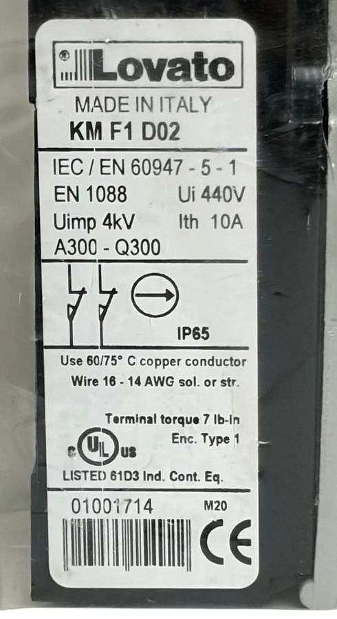 Lovato KM F1 D02 Adjustable Roller Lever Limit Switch 2NC M20 New Surplus