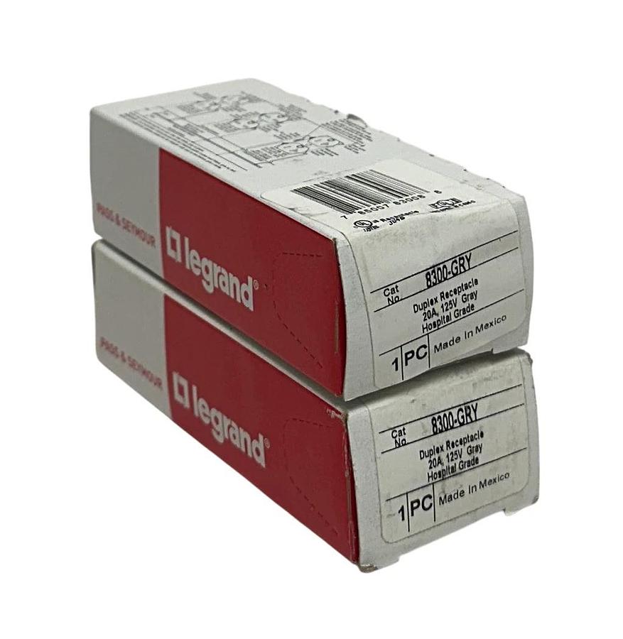 2 PASS & SEYMOUR LEGRAND 8300-GRY / 8300GRY DUPLEX RECEPTACLES 20A 125V NSMP