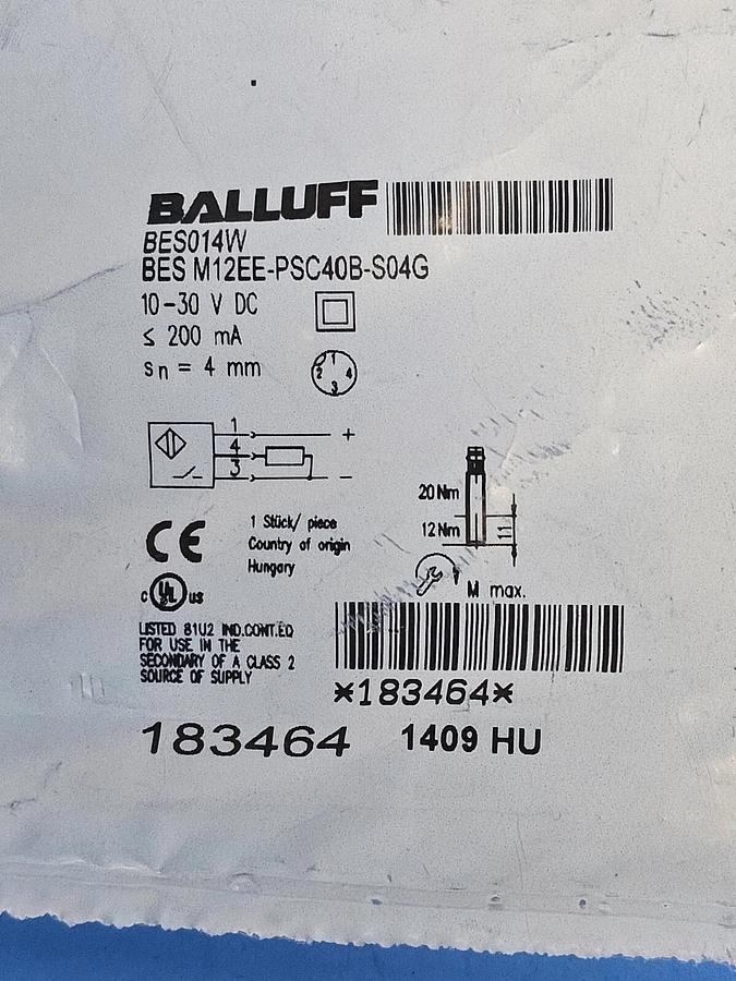 Used NEW BALLUFF BES M12EE-PSC40B-S04G PROXIMITY SENSOR BES014W